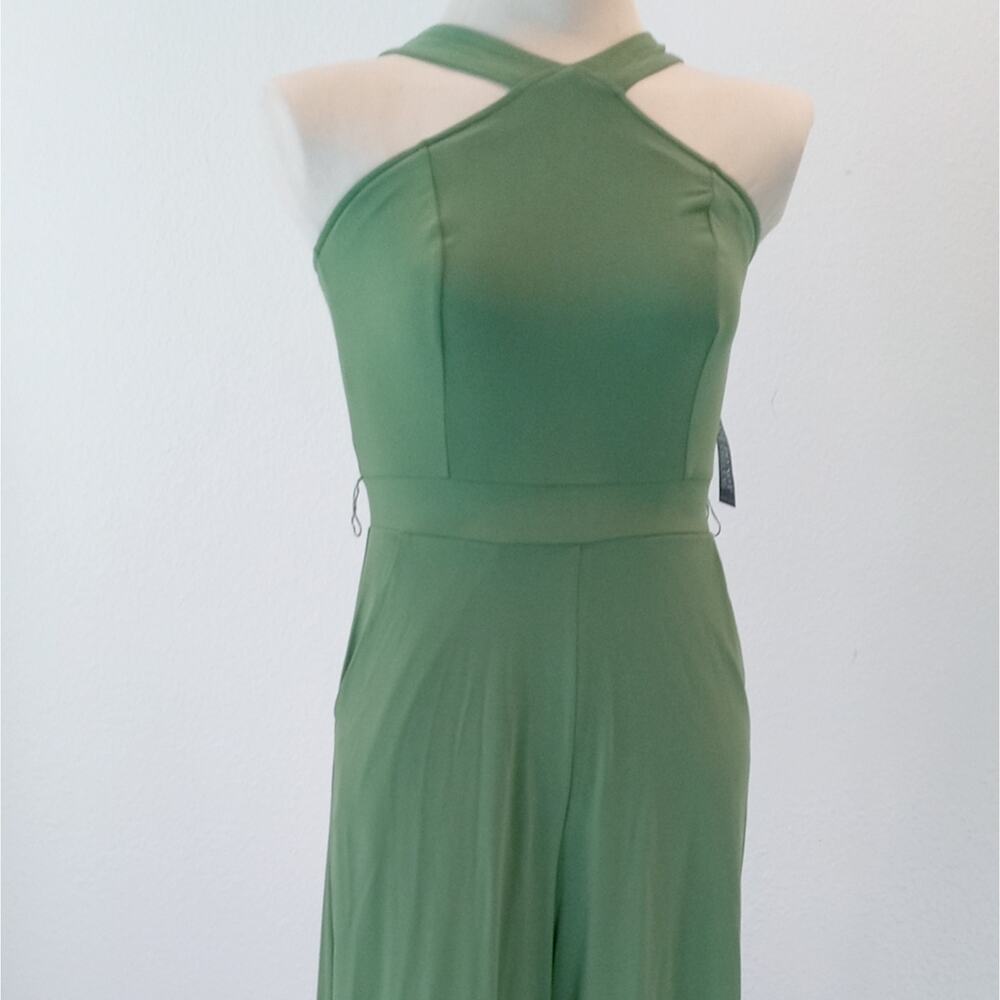 NEW YORK & COMPANY Green Paradise Halter Wide Leg Jumpsuit Cropped Coastal Chic - Picture 15 of 16